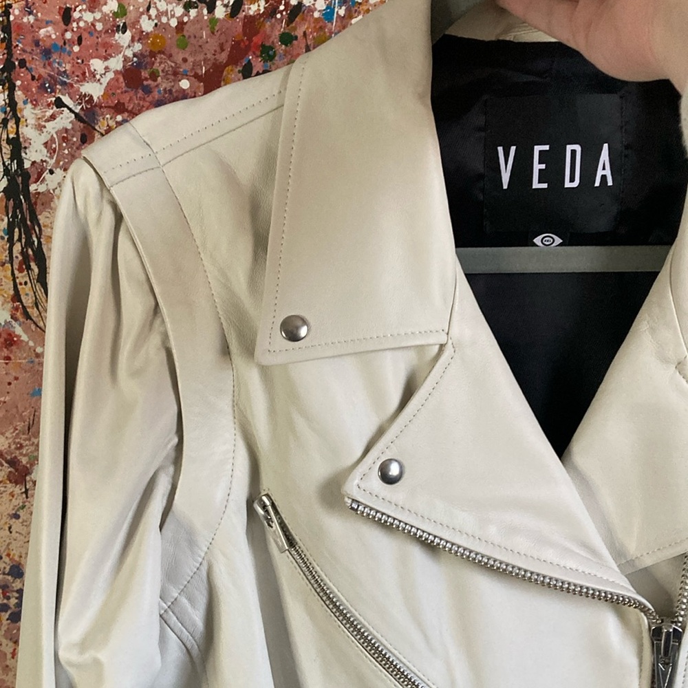 Veda White Leather Baby Jane Convertible Jacket and Vest